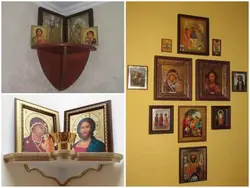 In which corner do they hang icons in the house in the bedroom photo