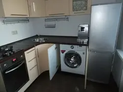 Photo Of A Kitchen In Khrushchev With A Refrigerator And A Washing Machine Photo