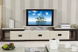 Oturma otağının fotoşəkili üçün müasir üslubda uzun televizor stendi
