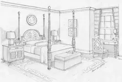 Bedroom interior pencil