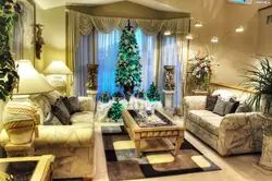Christmas tree in the living room interior