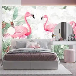 Flamingo in the bathroom interior