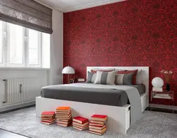 Gray burgundy bedroom interior