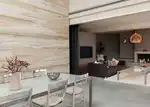 Yashash xonasining ichki qismidagi travertin