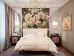 Peonies in the bedroom interior