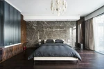 Porcelain tiles in the bedroom interior