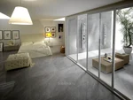 Porcelain tiles in the bedroom interior