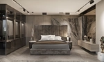 Porcelain tiles in the bedroom interior