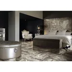 Porcelain tiles in the bedroom interior