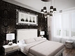 Black beige bedroom interior