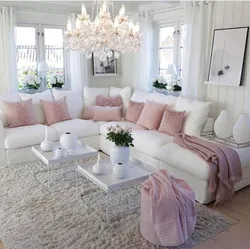 Powder sofa in the living room interior