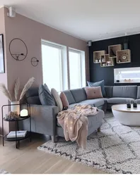 Powder sofa in the living room interior