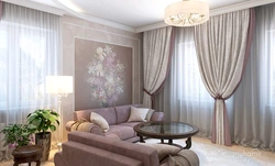 Powder curtains in the living room interior