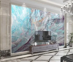 Marble photo wallpaper in the living room interior