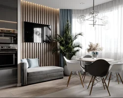 Black slats in the kitchen interior