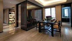 Black slats in the kitchen interior