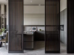 Black slats in the kitchen interior