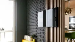 Black slats in the kitchen interior