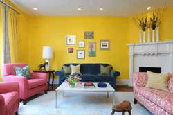 Lemon color in the living room interior