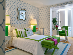 Bright wallpaper in the bedroom interior