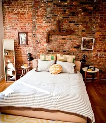 Red brick in the bedroom interior