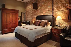 Red brick in the bedroom interior