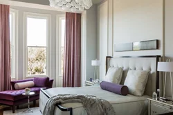 Lavender curtains in the bedroom interior