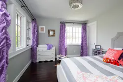 Lavender curtains in the bedroom interior