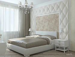 Milky wallpaper in the bedroom interior