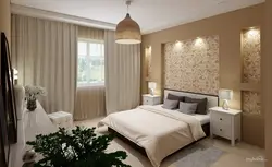 Milky wallpaper in the bedroom interior
