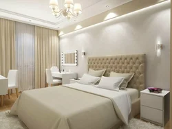 Milky wallpaper in the bedroom interior