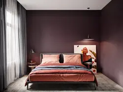 Terracotta bed in the bedroom interior