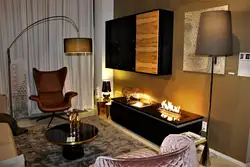 Round bio-fireplace in the living room interior