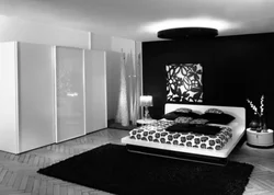 Black wardrobe in the bedroom interior