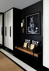 Black wardrobe in the bedroom interior