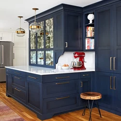 Blue IKEA kitchen in the interior