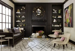 Black wardrobe in the living room interior
