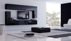 Black wardrobe in the living room interior
