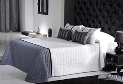 Gray Bedspread In The Bedroom Interior