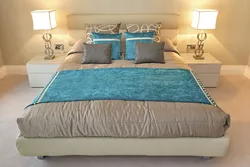 Gray bedspread in the bedroom interior