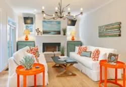 Coral sofa in the living room interior