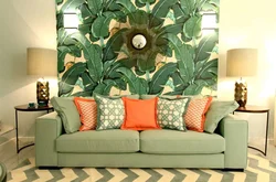 Coral sofa in the living room interior