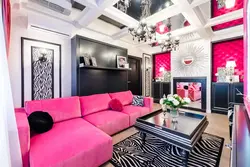 Pink sofa in the kitchen interior