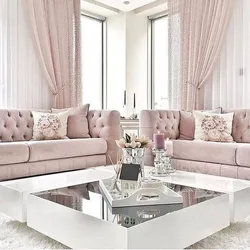 Pink sofa in the kitchen interior