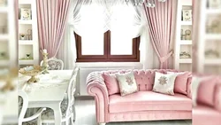 Pink sofa in the kitchen interior