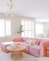 Pink Sofa In The Kitchen Interior