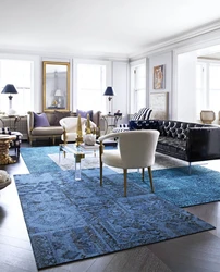 Blue carpet in the living room interior