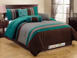 Turquoise bedspread in the bedroom interior