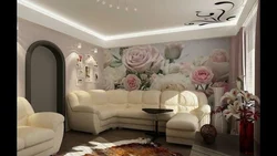 Фотообои в интерьере гостиной хрущевки