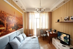 Фотообои в интерьере гостиной хрущевки